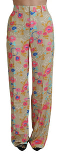 Pantalons droit taille haute beige avec motif floral de Dsquared², style élégant et tendance.