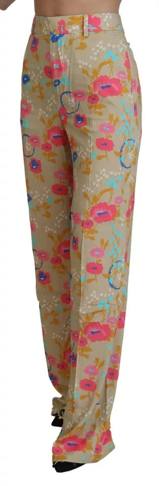 Pantalons beige à fleurs à taille haute et coupe droite de Dsquared², tissu fluide et élégant pour un style chic et moderne.