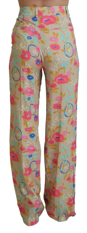 Pantalons droits beige à fleurs à taille haute de Dsquared², style élégant et tendance pour femme.