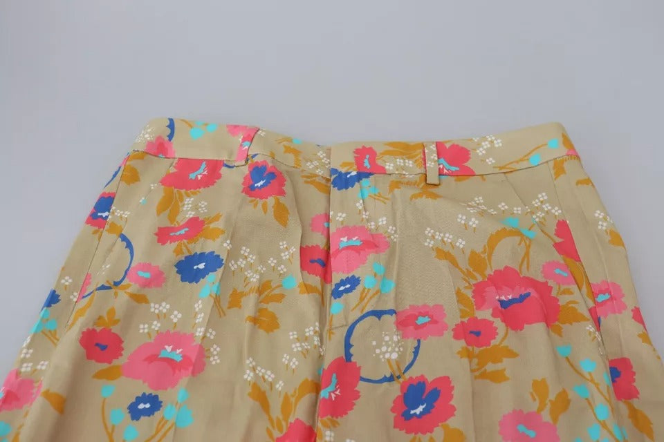 Pantalons droits beige à fleurs à taille haute de Dsquared², tissu léger et élégant, parfait pour un look chic et décontracté.