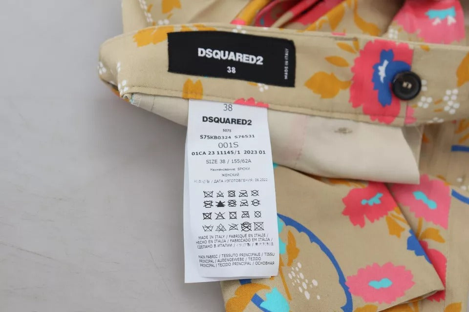 Pantalons beige à fleurs à taille haute de style droit par Dsquared², en tissu léger et élégant.