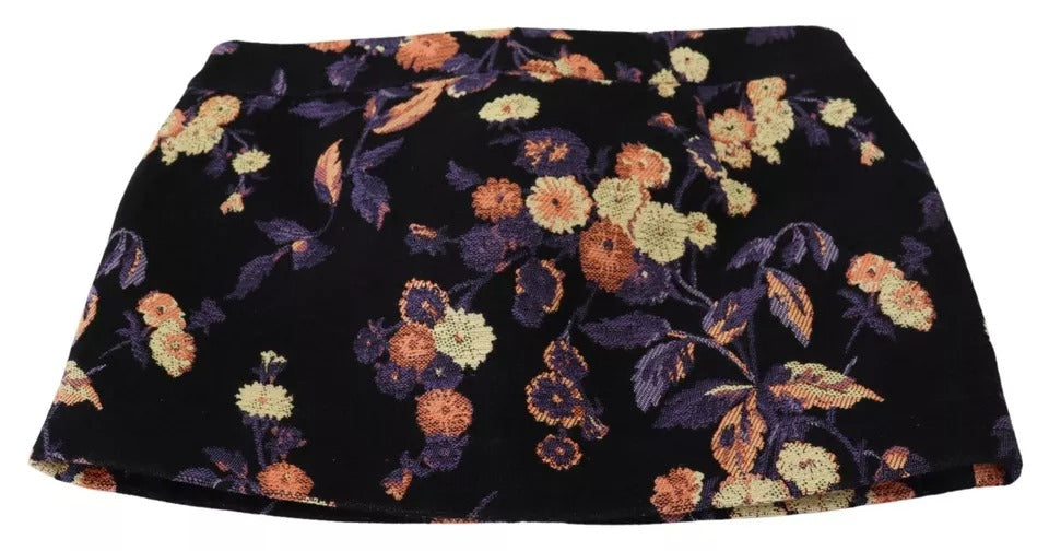 Jupe courte taille mi-haute noire avec broderie florale de Dsquared², style A-line, en tissu léger.