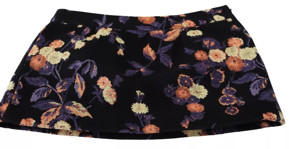 Jupe courte à taille moyenne noire avec broderie florale dsquared², coupe en A, style élégant et tendance.