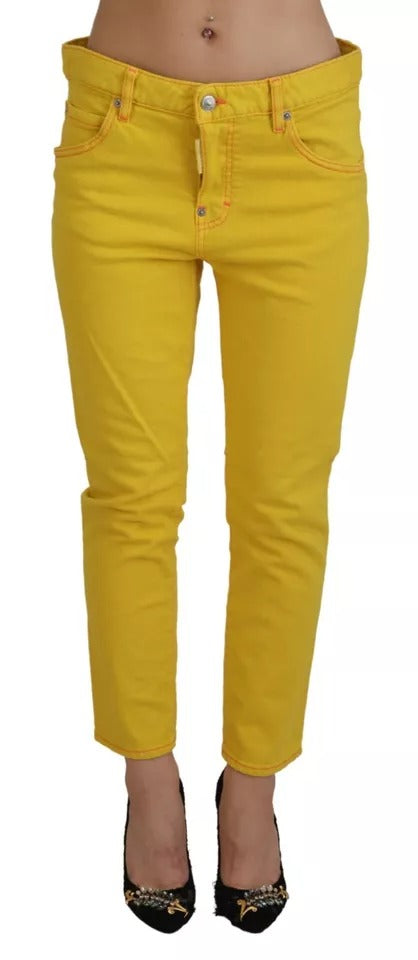 Jeans cool fille en denim coton jaune à taille basse de Dsquared², coupe crop et style décontracté.