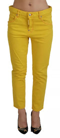 Jeans cool fille en denim coton jaune à taille basse de Dsquared², coupe crop et style décontracté.