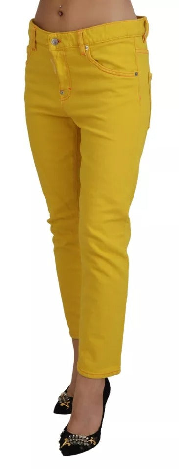 Jeans cropped en denim coton jaune taille basse de Dsquared², style cool girl, visible avec coupe tendance et détails de couture