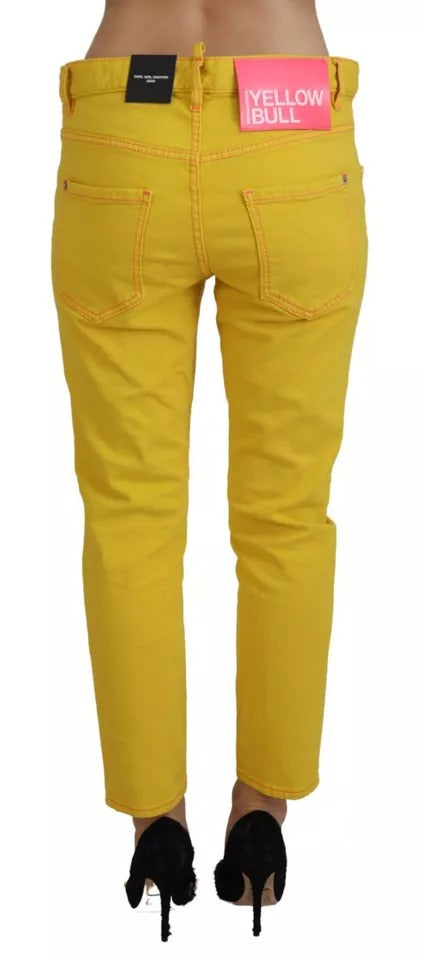 Jeans décontractés en coton jaune Dsquared², coupe basse et taille courte, style cool girl, en denim.