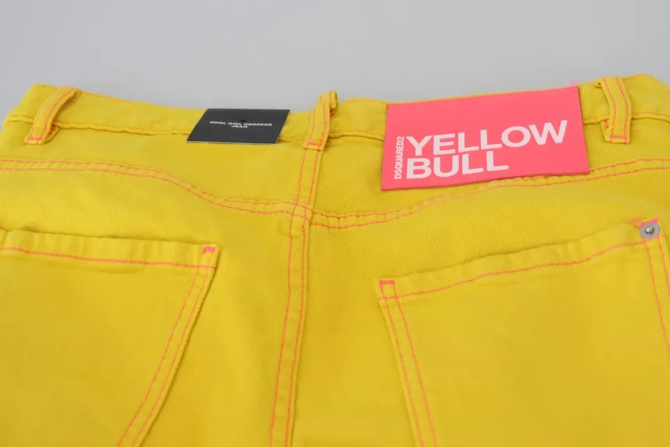 Jeans crop en denim coton jaune Dsquared², taille basse, style cool girl, visibles avec détails et coupe décontractée.