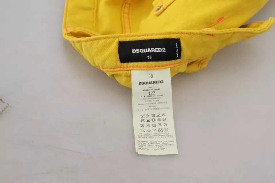 Jeans en denim jaune à taille basse Dsquared², coupe courte et mode cool girl, en coton.