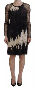 Robe courte en coton à manches longues à motif tie-dye noir de Dsquared², style décontracté et tendance.
