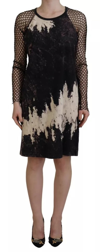 Robe courte en coton à manches longues à motif tie-dye noir de Dsquared², style décontracté et tendance.