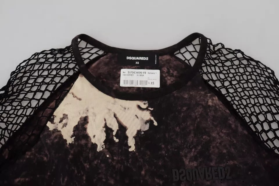 Robe courte en coton à manches longues avec motif tie-dye noir de Dsquared², style décontracté et tendance.