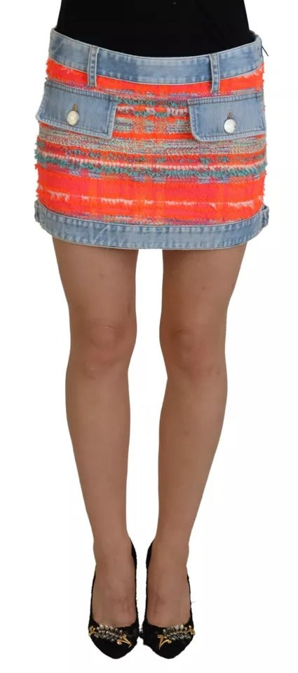 Jupe en jean multicolore Dsquared² à taille basse, coupe évasée en polyester, style tendance et décontracté.