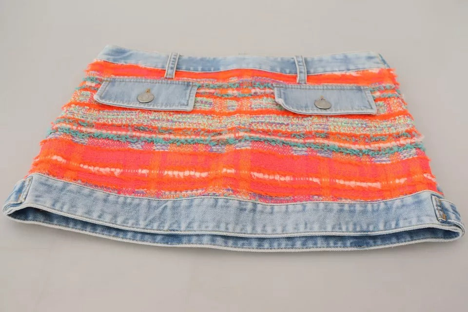 Jupe en jean à taille basse multicolore en polyester de style A-line par Dsquared², visible avec détail en denim.