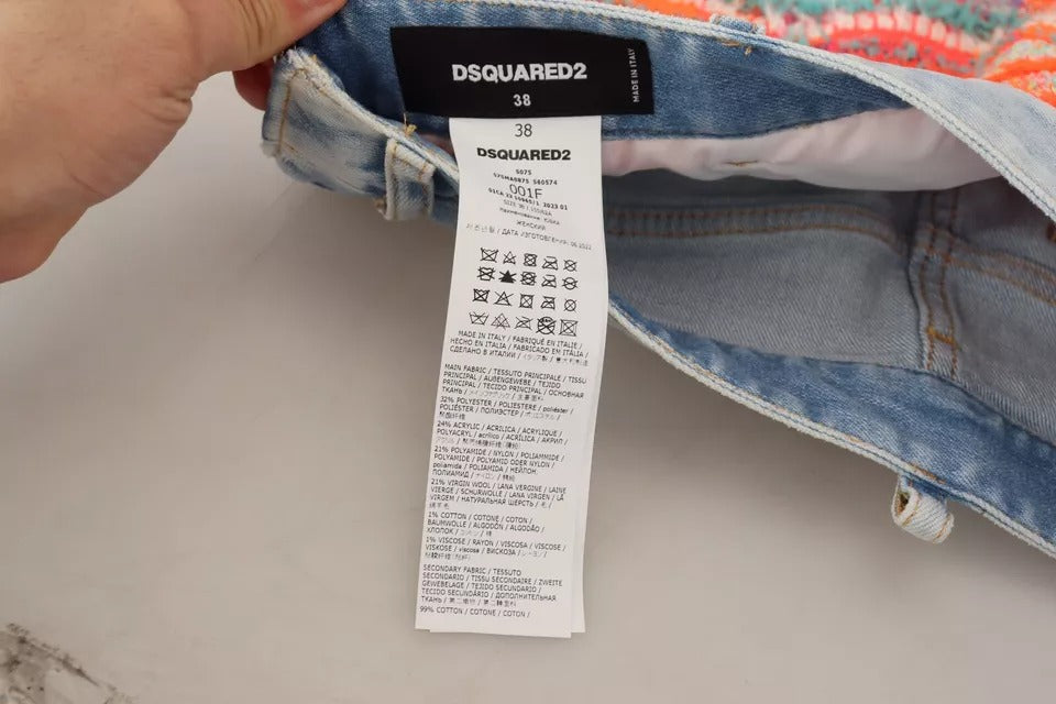 Jupe en jean multicolore en polyester à taille basse de style A-line par Dsquared², visible avec détails colorés et coupe tendance.