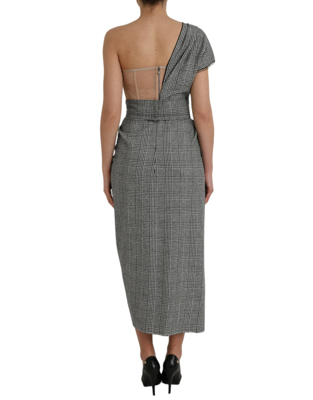 Robe maxi asymétrique à une épaule Dolce & Gabbana gris beige, couche superposée élégante et fluide.