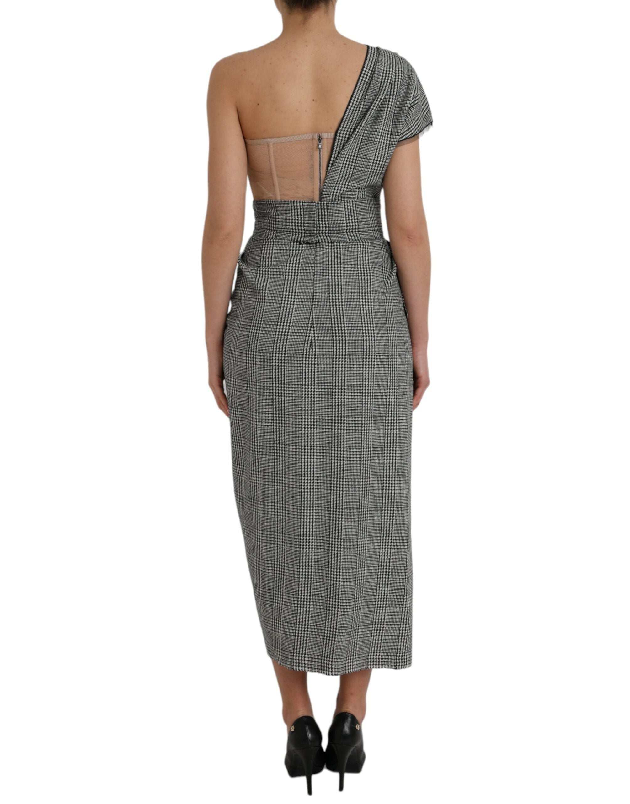 Robe maxi asymétrique à une épaule Dolce & Gabbana gris beige, couche superposée élégante et fluide.