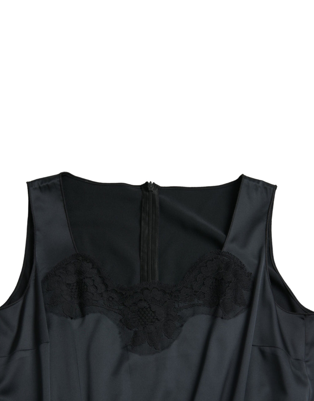Robe midi noire en polyester avec broderie en dentelle de Dolce & Gabbana, coupe ajustée et élégante.