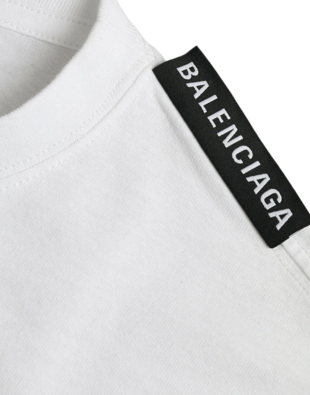 T-shirt en jersey de coton blanc avec col rond de la marque Balenciaga, vue de face.