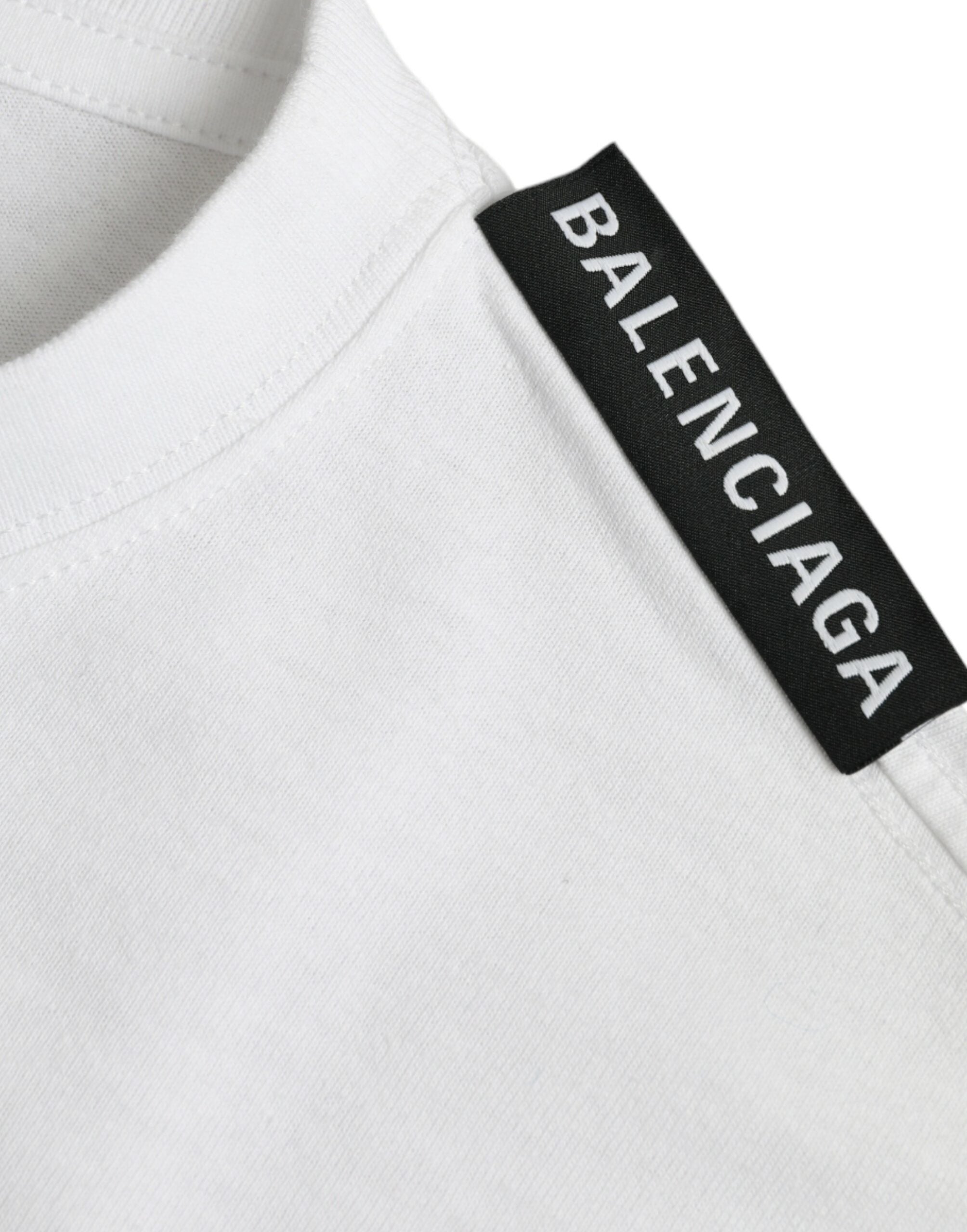T-shirt en jersey de coton blanc avec col rond de la marque Balenciaga, vue de face.