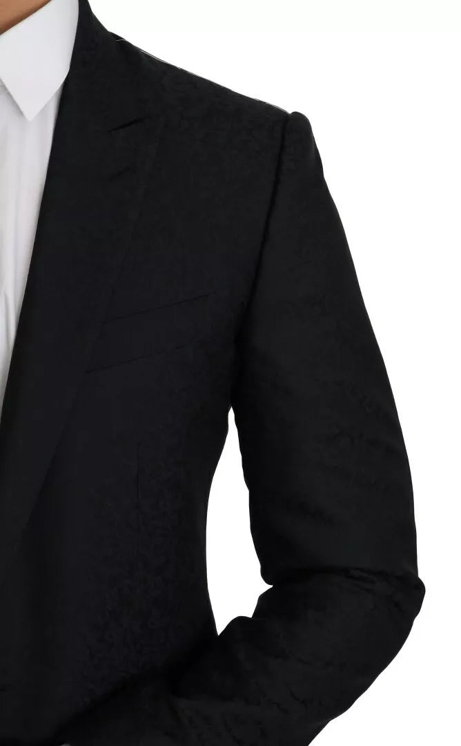 Blazer slim floral en jacquard bleu Dolce & Gabbana, veste élégante pour femme.