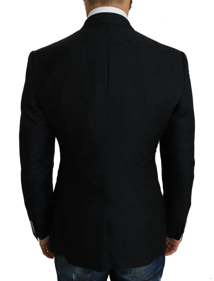 Veste blazer Dolce & Gabbana en jacquard bleu à motif floral slim, élégance moderne pour homme ou femme.