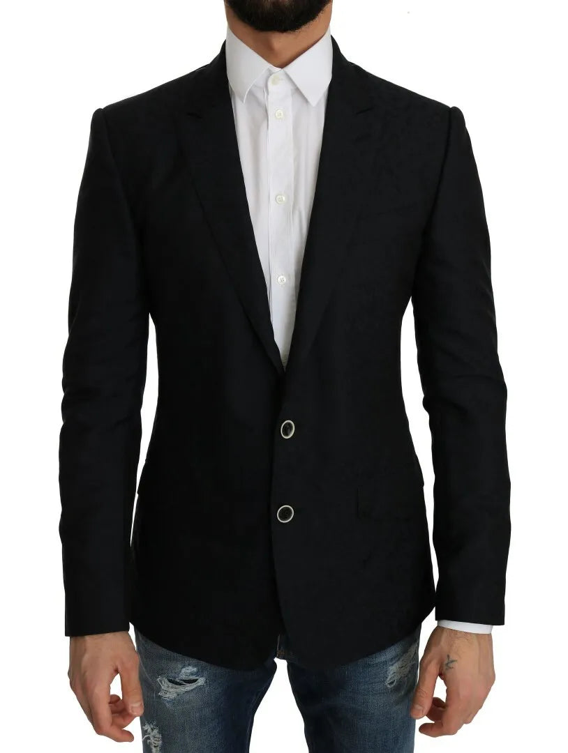 Veste blazer Dolce & Gabbana en jacquard bleu à motifs floraux slim, élégante et raffinée pour femme.