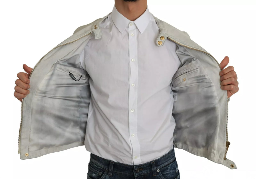 Veste en cuir blanche pour biker de Dolce & Gabbana, style moto avec détails élégants et coupe ajustée.