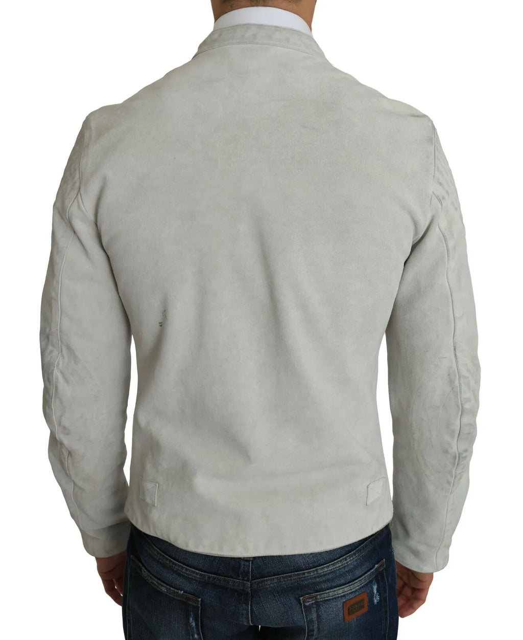 Veste en cuir blanche pour biker de Dolce & Gabbana, style moto avec détails élégants et coupe ajustée.