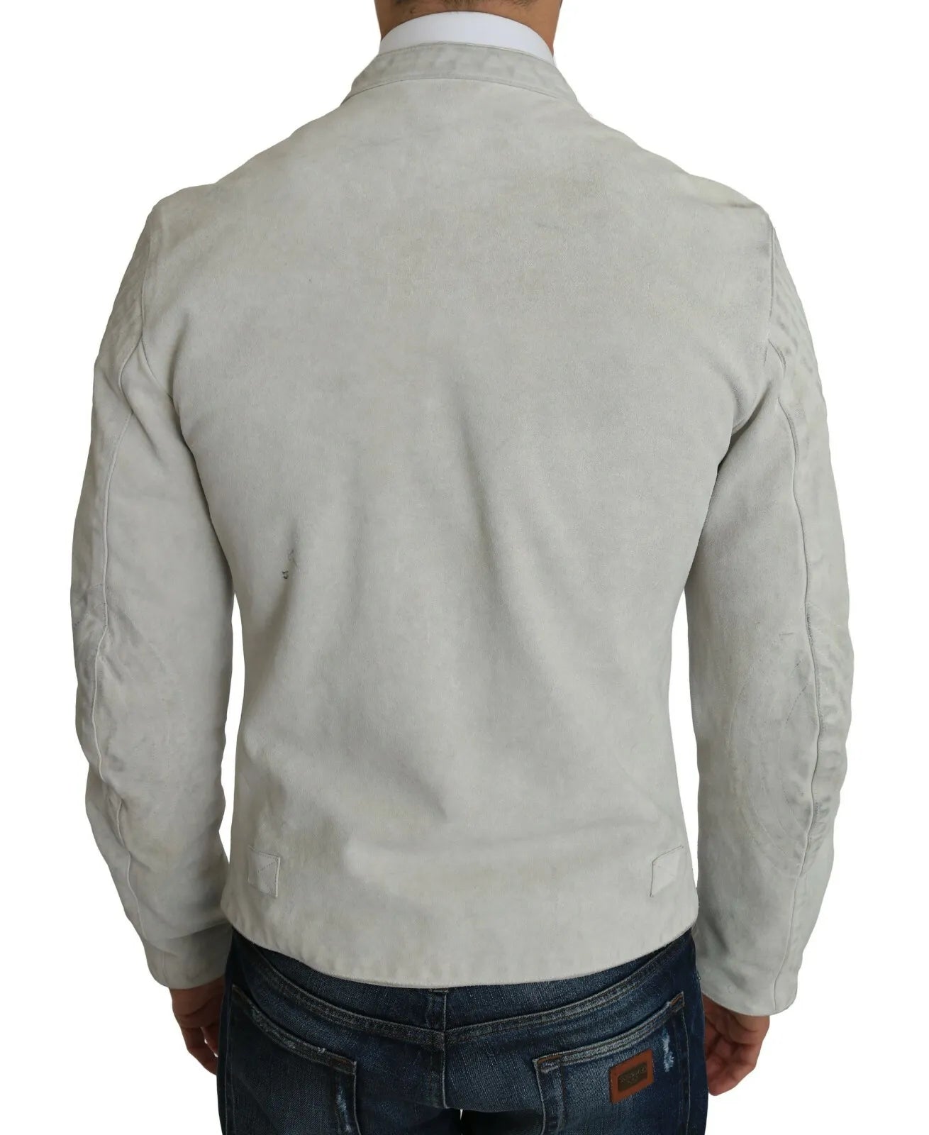 Veste en cuir blanche pour biker de Dolce & Gabbana, style moto avec détails élégants et coupe ajustée.