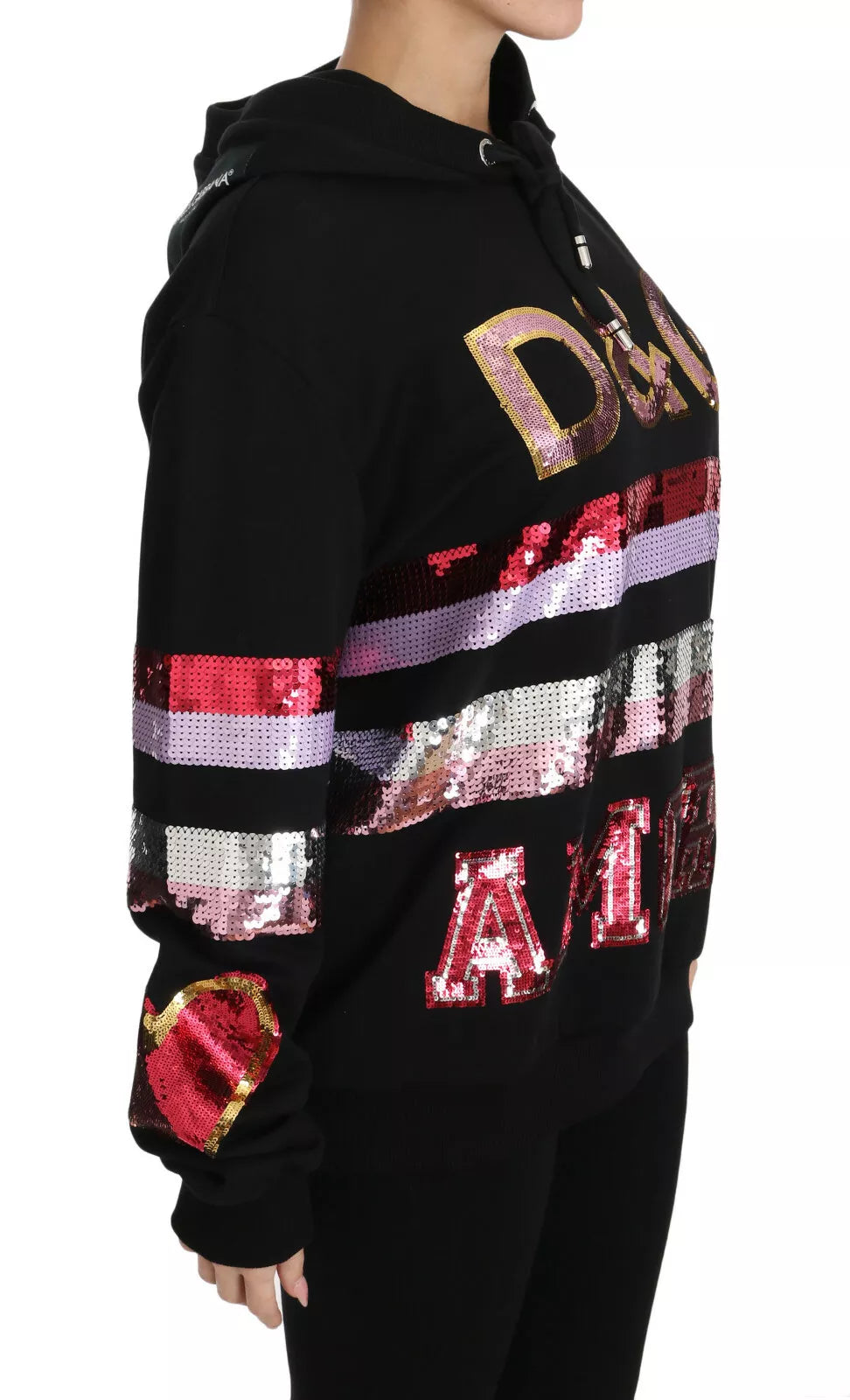 Pull à capuche Dolce & Gabbana DG avec sequins, sweat-shirt en maille brillant et tendance, idéal pour un style chic et décontracté.