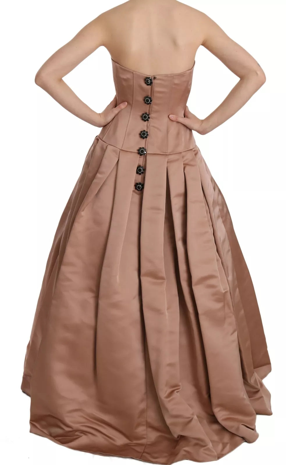 Robe de soirée en soie rose avec cristaux, robe chandelier Dolce & Gabbana, élégante et sophistiquée.