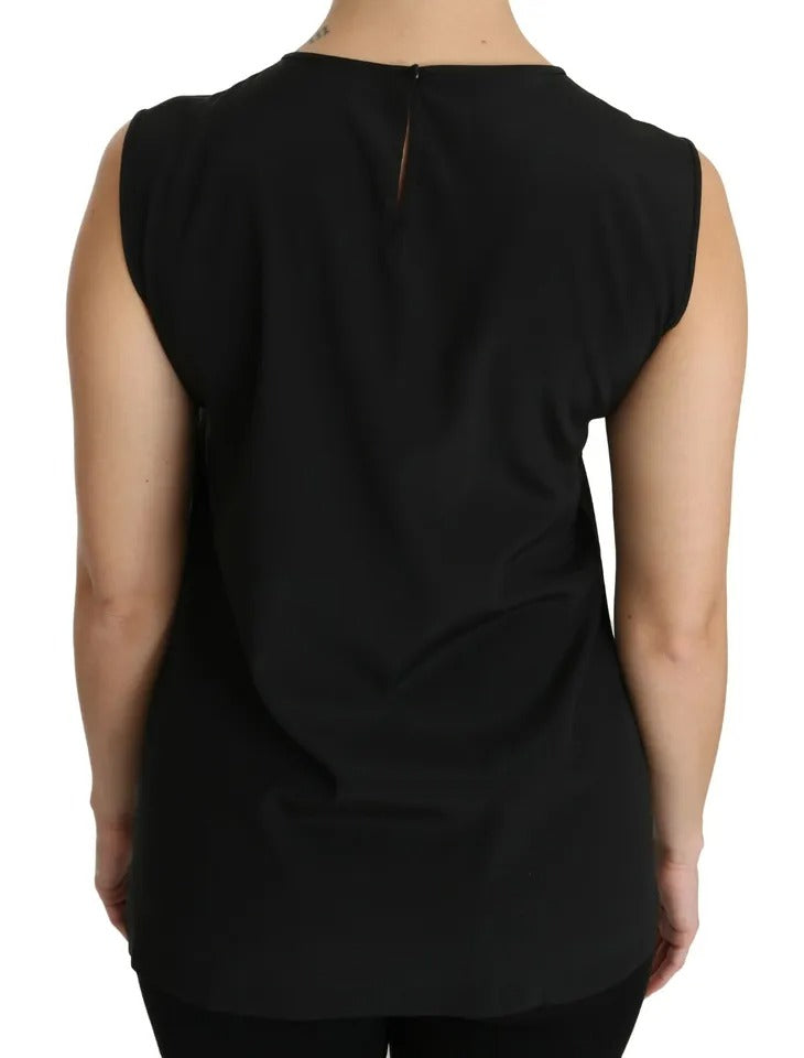 Top sans manches en soie noire Dolce & Gabbana avec cristaux de la collection DG Family.