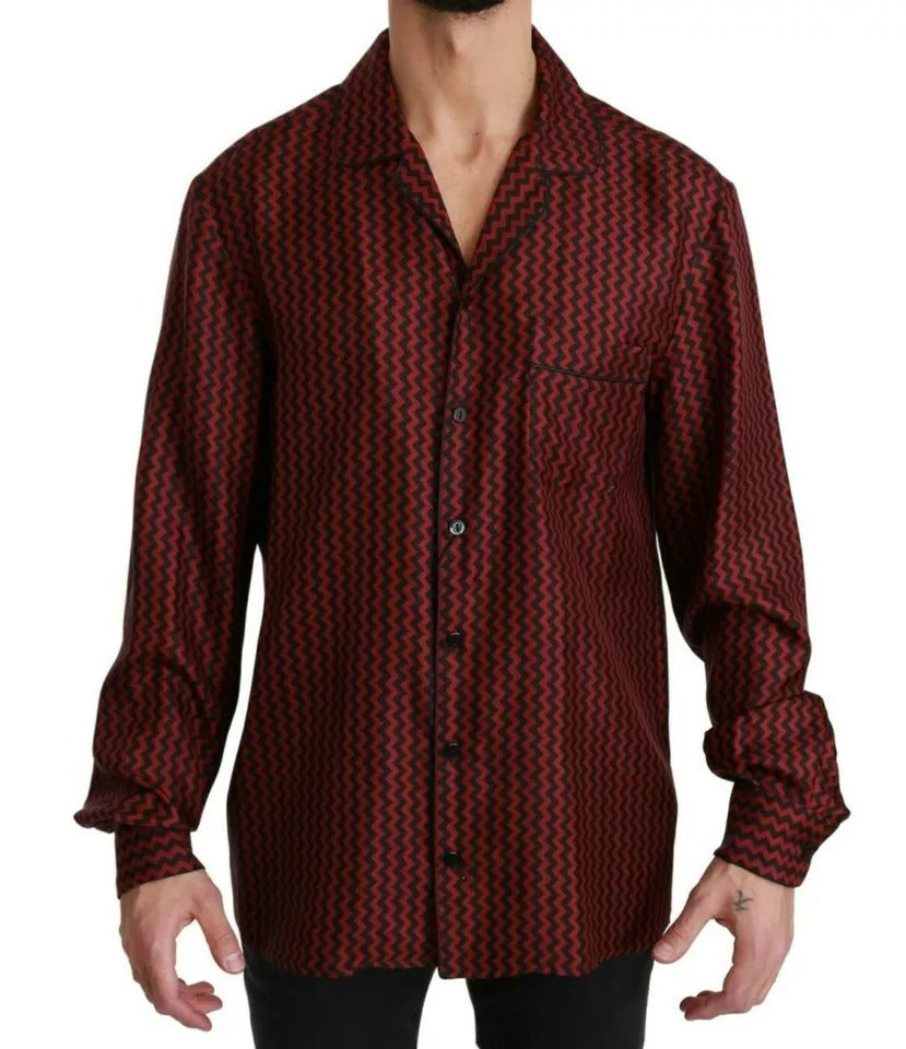 Chemise décontractée Dolce & Gabbana à motif zigzag noir et rouge, en tissu léger et style casual.