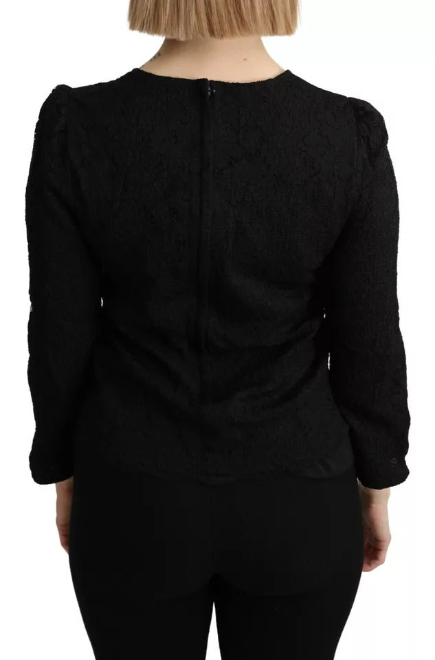 Blouse noire en dentelle à manches longues de Dolce & Gabbana, style élégant et sophistiqué pour femme.