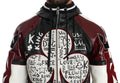 Veste en cuir noire et bordeaux Dolce & Gabbana avec capuche, style King of Love, détail en cuir et design élégant.