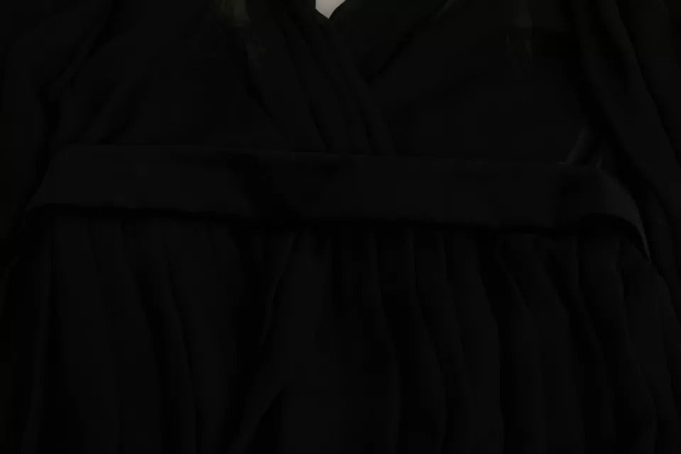 Robe mini en soie mélangée noire en mesh plissé de Dolce & Gabbana, élégante et sophistiquée, visible sur l'image.