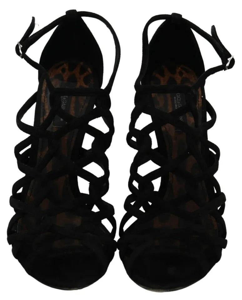 Chaussures à talons stilettos en daim noir avec bride à la cheville de la marque Dolce & Gabbana