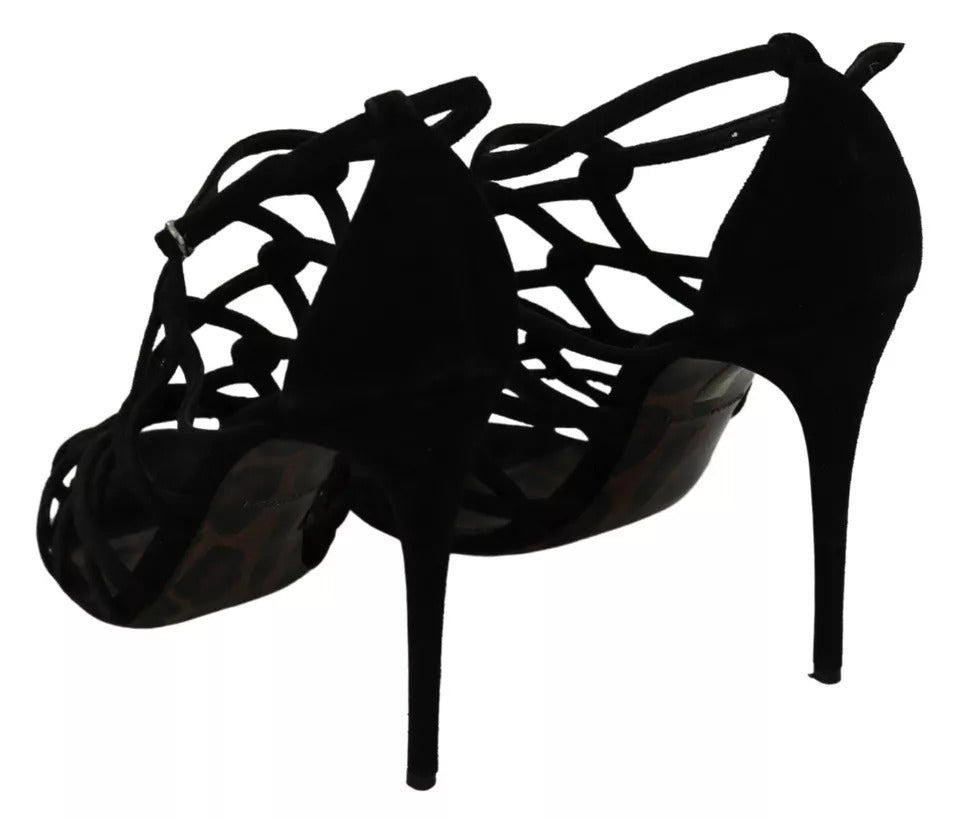 Chaussures stilettos en daim noir Dolce & Gabbana avec bride à la cheville, élégantes et sophistiquées.