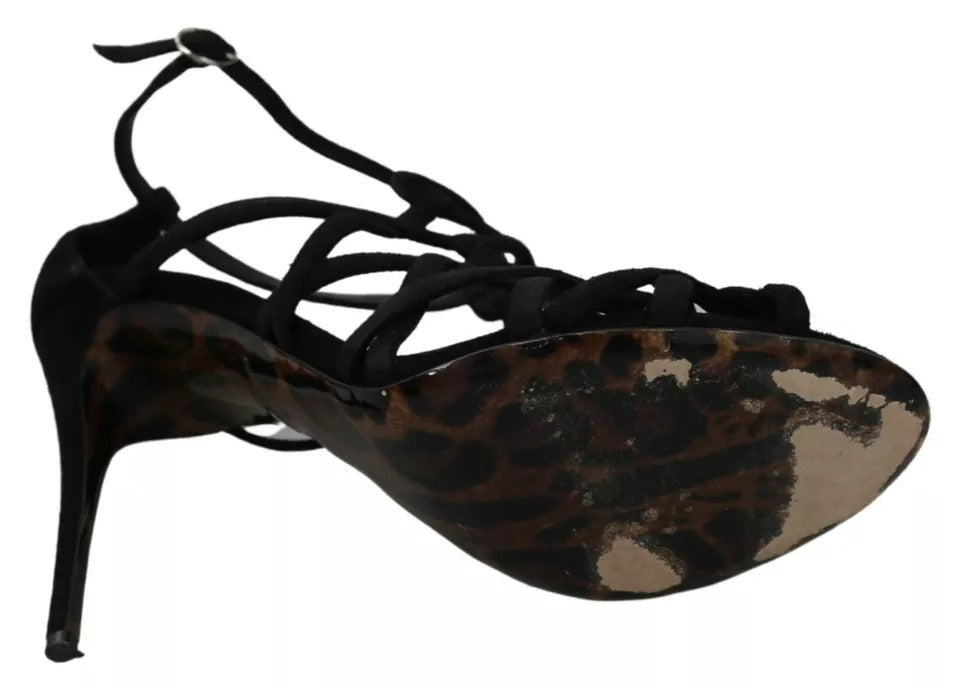 Chaussures stilettos à bride de cheville en daim noir Dolce & Gabbana, élégantes et sophistiquées.