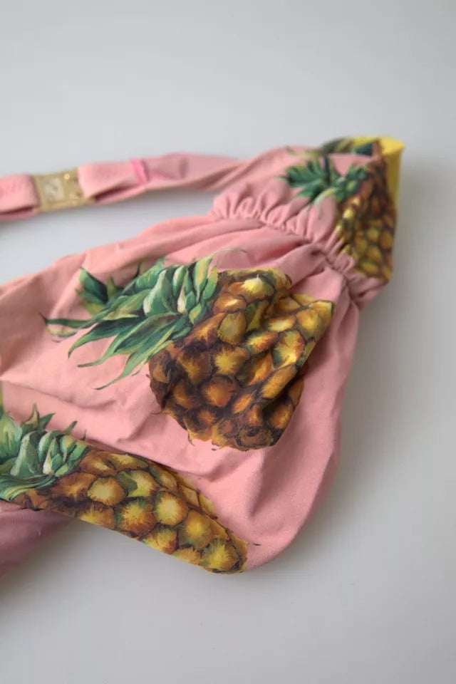Top de bikini Dolce & Gabbana à imprimé rose, maillot de bain beachwear élégant et confortable pour l'été.