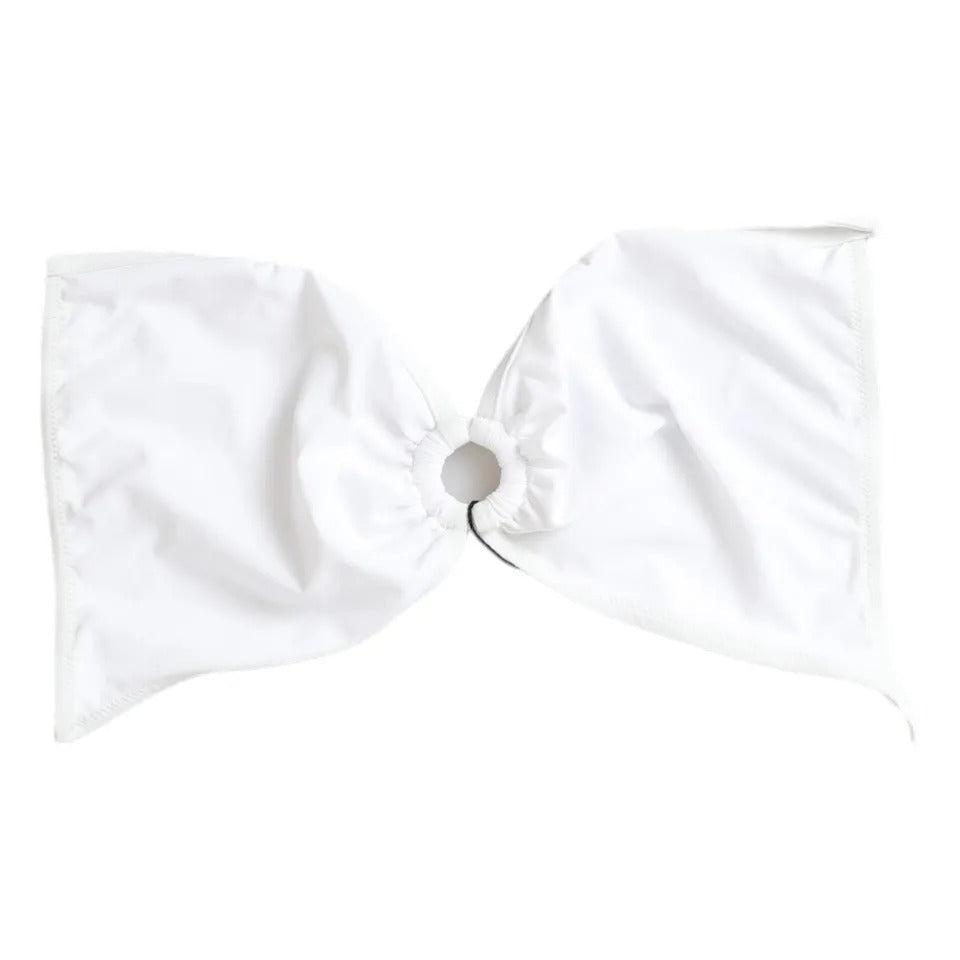 Top de bikini en nylon blanc Dolce & Gabbana, maillot de bain stretch avec design élégant et détails tendance.