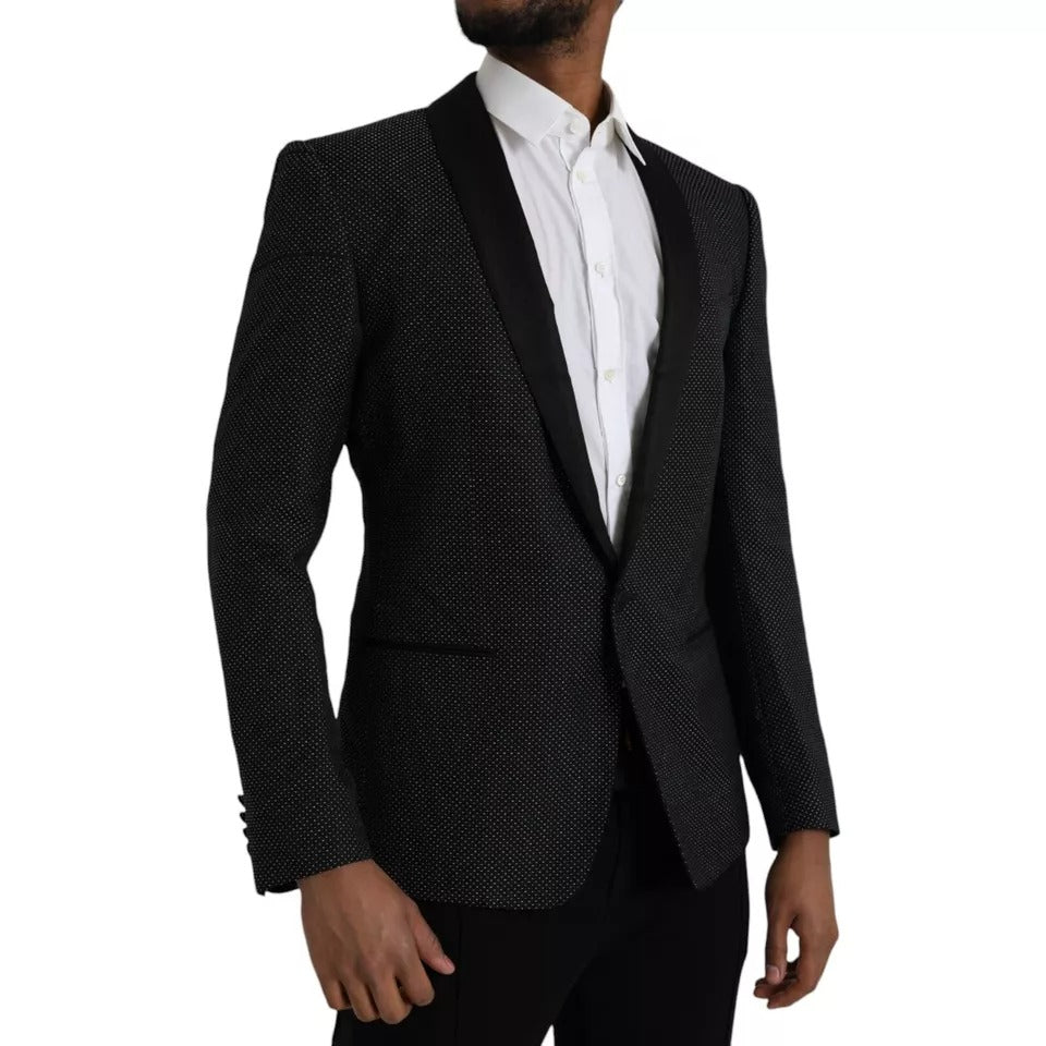 Manteau blazer noir en jacquard Dolce & Gabbana Martini à un bouton, style classique et élégant pour homme.