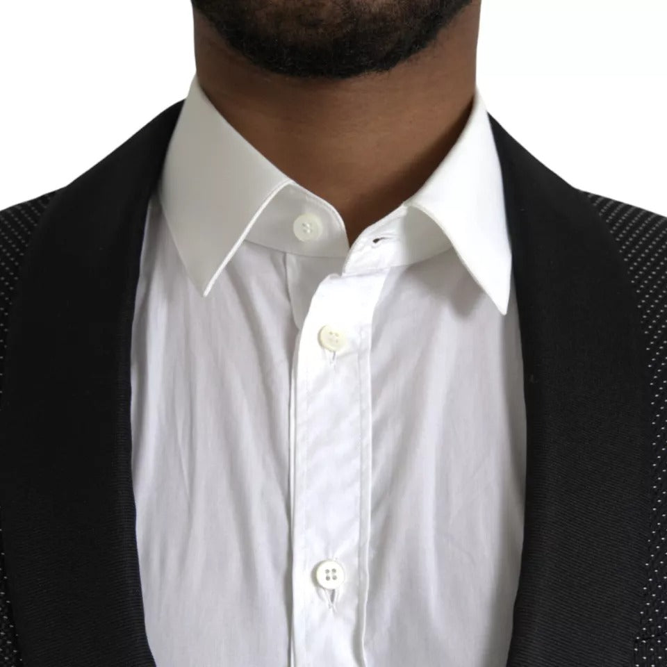 Manteau blazer noir en jacquard Dolce & Gabbana Martini à coupe simple, détails élégants et finition raffinée.
