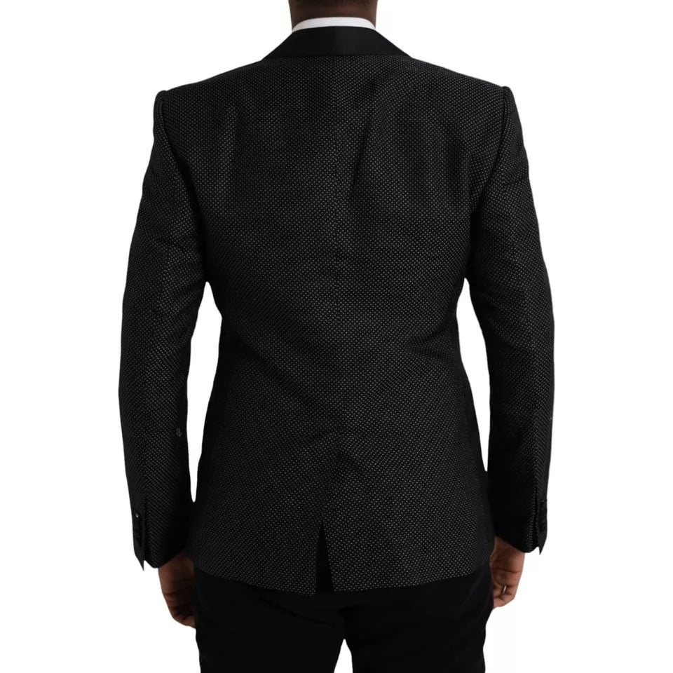 Manteau blazer noir en jacquard Dolce & Gabbana Martini à un seul rang, élégance masculine et détails sophistiqués.