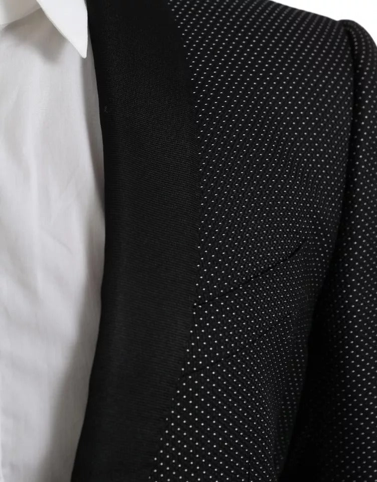 Manteau blazer noir Dolce & Gabbana en jacquard à un bouton, style Martini, coupe simple et élégante.