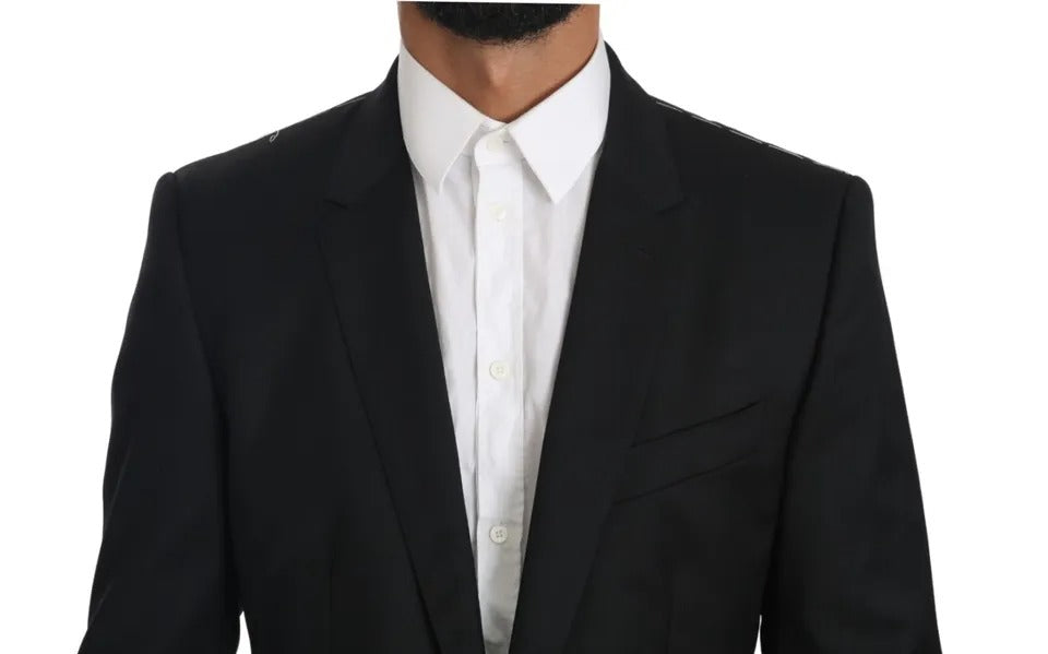 Veste blazer noire Dolce & Gabbana Slim Martini, élégante avec coupe ajustée et détails sophistiqués.