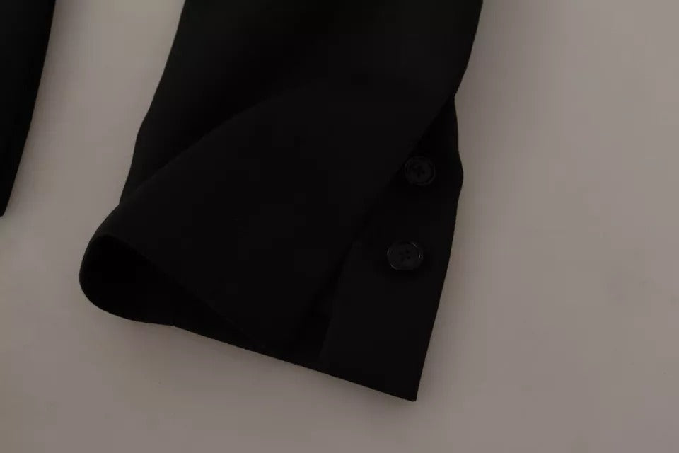Veste blazer noire en polyester à simple boutonnage de Dolce & Gabbana, vue de face, élégante et classique.