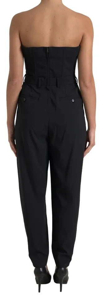 Combinaison noire en laine extensible sans bretelles de Dolce & Gabbana, élégante et ajustée, pour une silhouette sophistiquée.