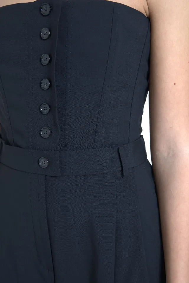 Combinaison bustier noire en laine stretch de Dolce & Gabbana, élégante et ajustée, sans bretelles, pour un look sophistiqué.